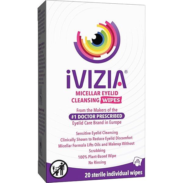 IVIZIA EYELID CLEANSING WIPES FOR SENSITIVE EYELID CLEANSING, PRESERVATIVE-FREE, MICELLAR, NO RINSE, GENTLE EYE MAKEUP REMOVER, 20 STERILE SINGLE-USE WIPES FOR EYELIDS PACKAGING MAY VARY