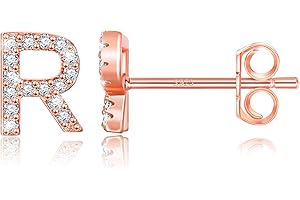 MONOOC Initial Stud Earrings for Girls - S925 Sterling Silver Post Cubic Zirconia Stud Earrings Initial Earrings for Girls Women Hypoallergenic Earrings Birthday Gifts for Girls Kids Jewelry