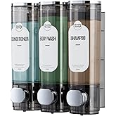 Shampoo and Conditioner Dispenser, Shower Soap Dispensers 3 Chamber No Drill Refillable Wall Mounted Shampoo Body Wash Dispenser for Shower 3 * 300 ml Container for Bathroom Hotel RV, Clear