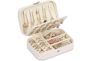 XZUZ Travel Jewelry Box, PU leather Small Jewelry Organizer For Female Girls, double layer portable mini travel case for storing earrings, rings, necklaces.(White)