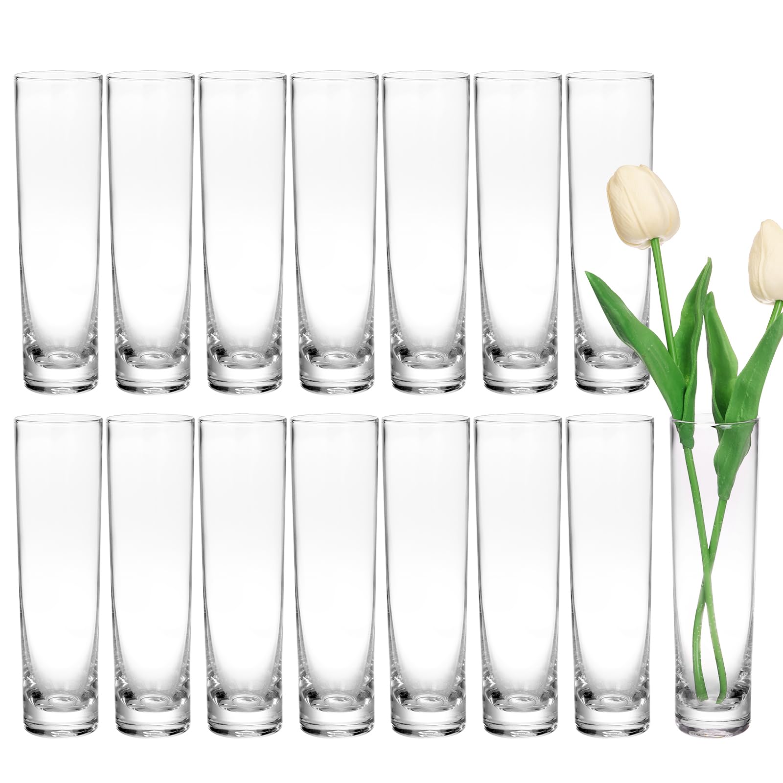 Photo 1 of Fixwal 15 Pack Glass Cylinder Vases for Centerpieces Clear Small Glass Vases for Wedding Decorations,Handmade Clear Glass Vases for Party Decor,Cylinder Vases in Bulk for Home Decor