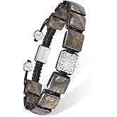 AWNL Men's Flatbead Bracelet with Sterling Silver Centre Charm Braided Bracelet Natural Gemstones Gift for Men (9.5mm Stone), 5.7"-7.5"