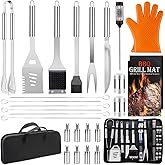 28PCS Stainless Steel BBQ Grill Accessories Set, Grilling Gifts for Men Birthday Father's Day, Portable Multifunction Grilling Utensils Tools Kit with Storage Bag for Outdoor Grill Camping BBQ Party