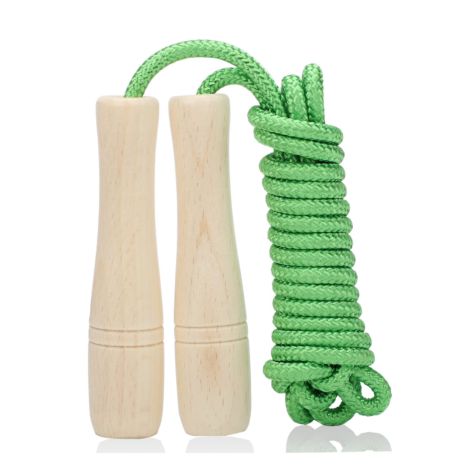 Skipping Rope for Kids, 2.6M Adjustable Children Jump Rope with Wooden Handle, Child Jumping Rope for Girls and Boys(Green)