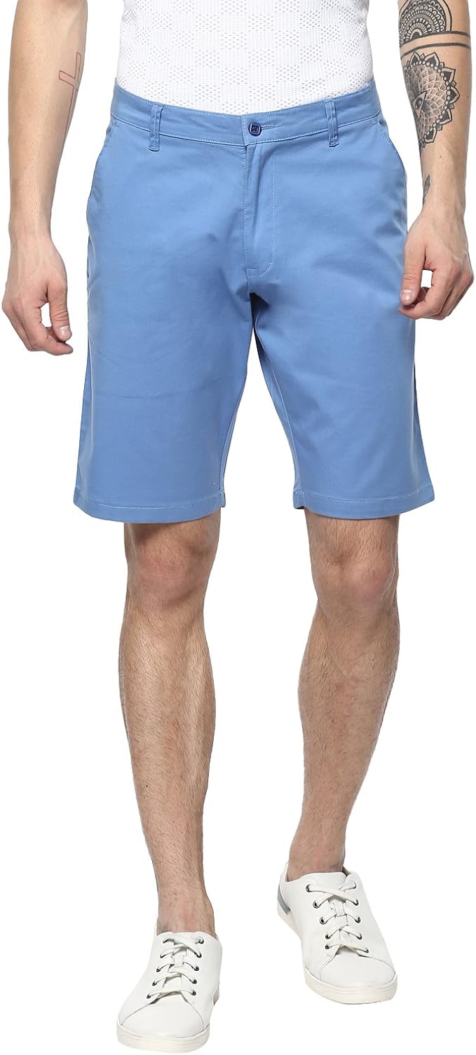 Buy Urbano Fashion Men's Solid Light Blue Cotton Chino Shorts (shorts