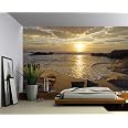 Zen Stone White Sand Peel & Stick Wall Mural - Self-Adhesive Canvas Texture Vinyl, 96x66 Inch, 4 Panels