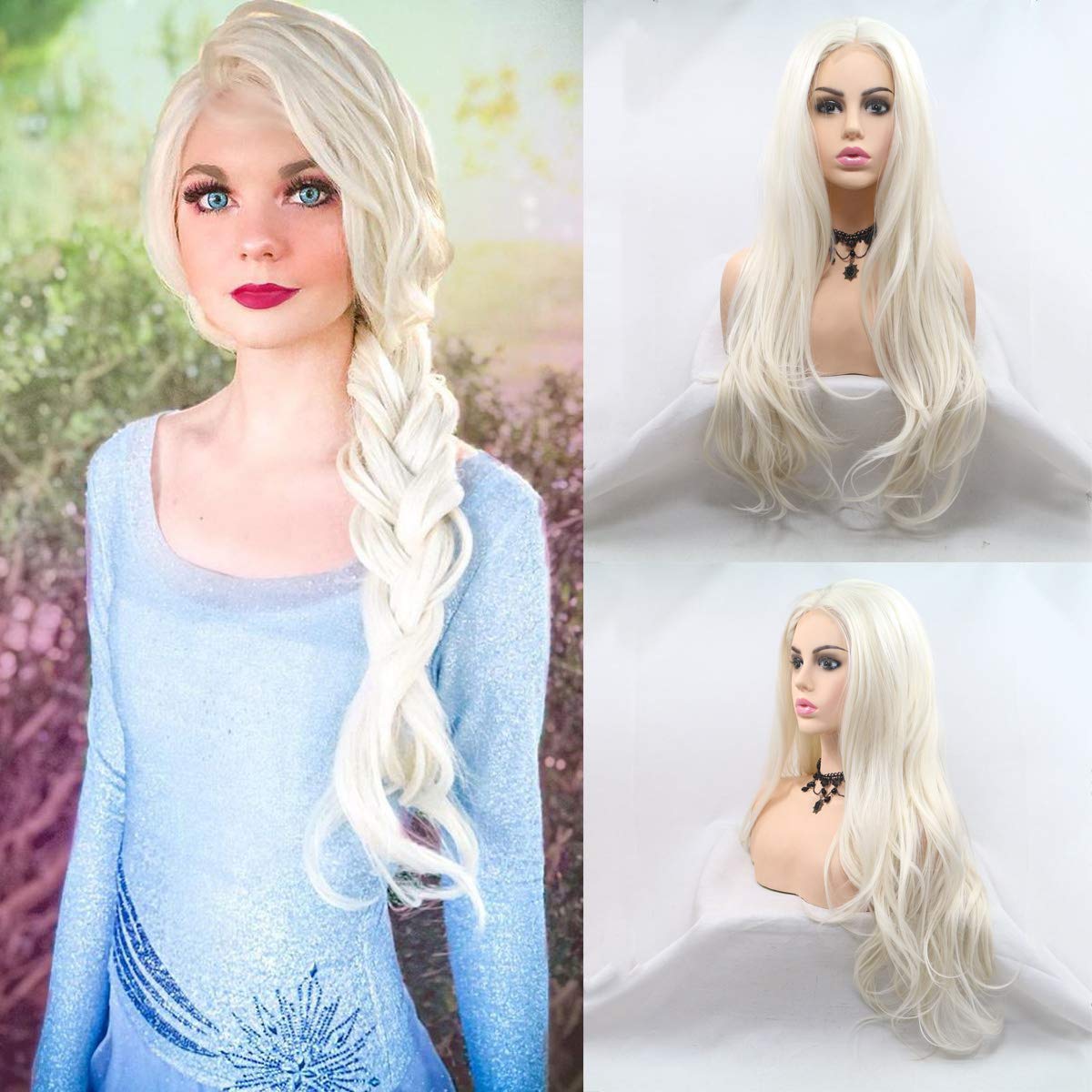 Xiweiya White Blonde Long Hair Synthetic Lace Front Wigs Body Wave Hair White Queen Hairstyle Cosplay Wigs Heat Resistance Hair High Density Wig for Women 24inch — image 1