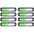 ASPL 8pcs Sync Feature Ultra Slim 12-LED Surface Mount Flashing Strobe Lights for Truck Car Vehicle LED Mini Grille Light Head Emergency Beacon Hazard Warning Lights (Green/White)