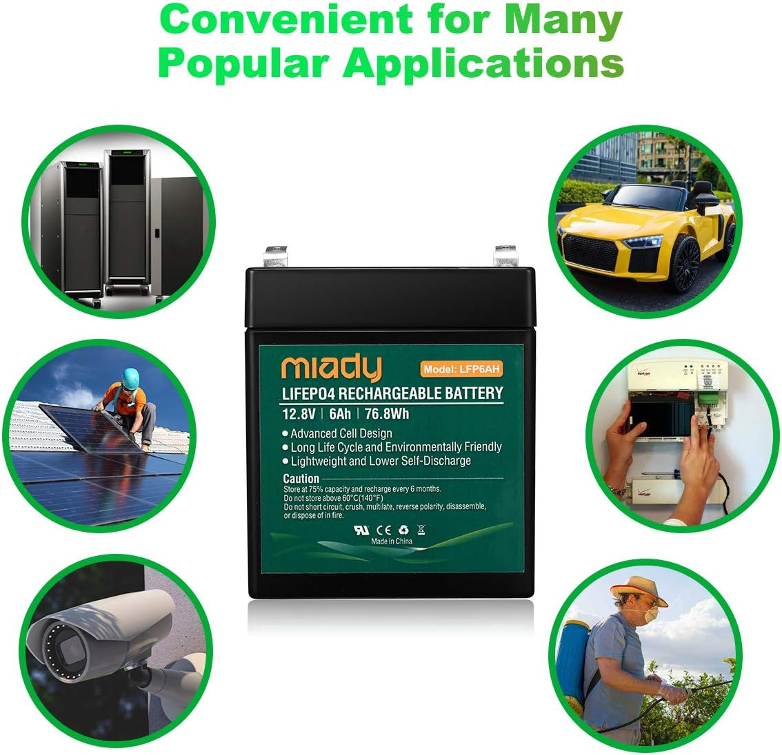 for Kid Scooters 2000 Cycles 12V 6Ah Miady Lithium Iron Phosphate