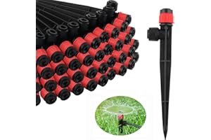100PCS Drip Irrigation Emitters, Kalolary Adjustable 360 Degree Water Flow Drippers Emitters for 1/4" Drip Irrigation System Tubing, Garden Irrigation Drippers for House Garden Flower beds(Red)