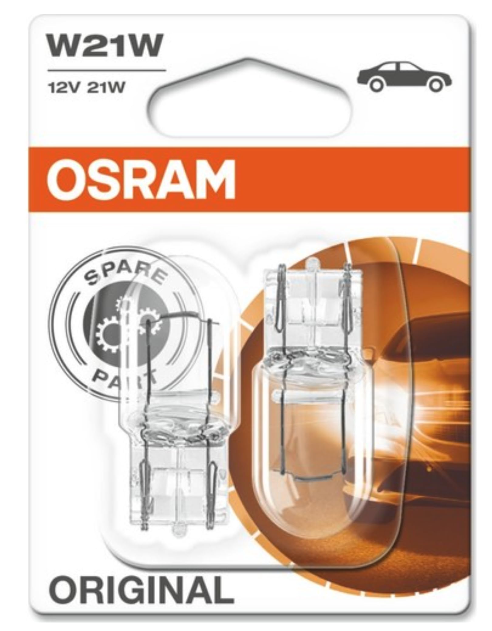 OSRAM Original Equipment quality W21W-582/382W bulbs in a twin blister pack