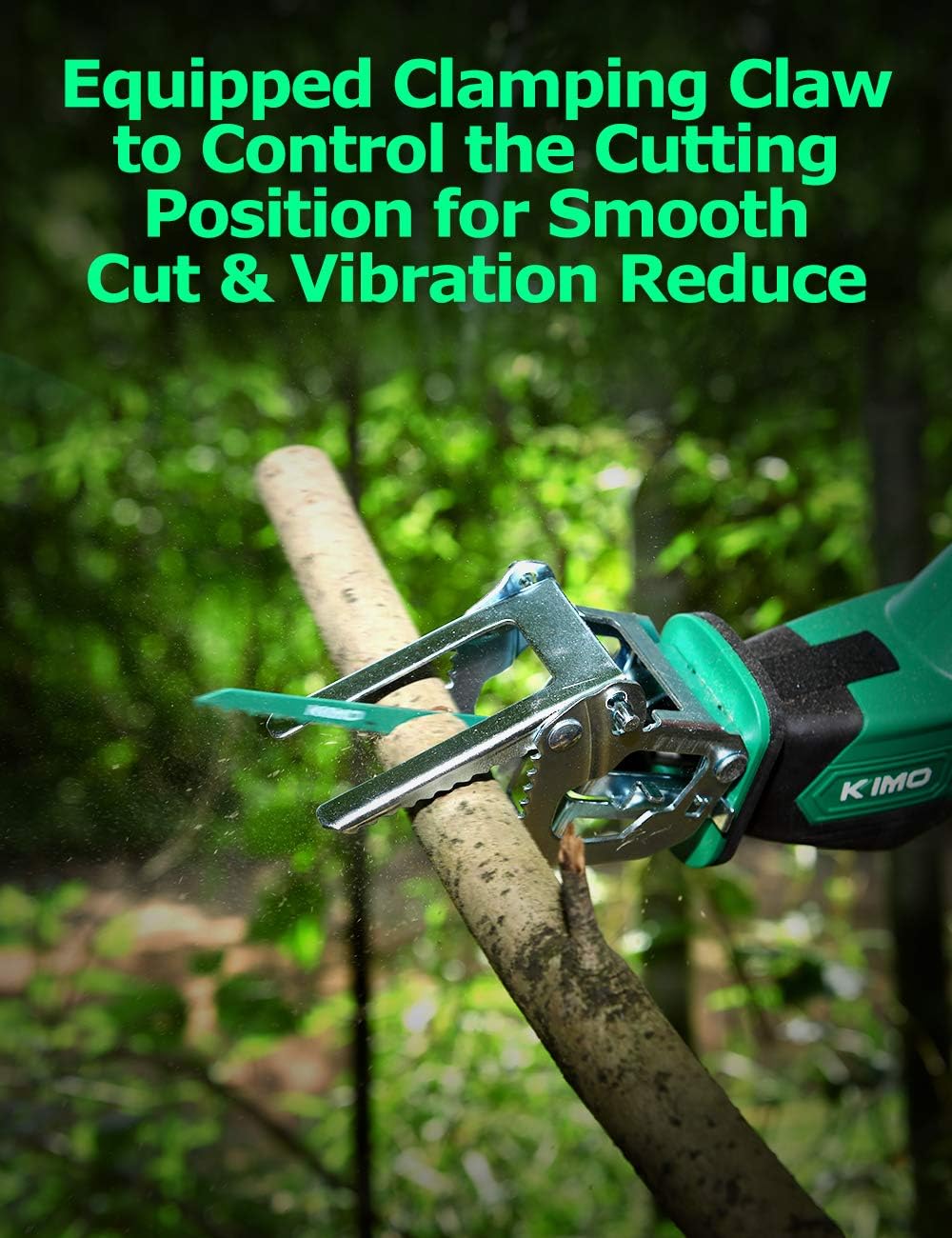 KIMO 20V Cordless One-handed Reciprocating Saw w/Clamping Claw for Smooth Cuts, 2.0Ah Li-ion Battery, 7/8" Stroke Length, 6 Saw Blades for Wood/Metal/PVC Pipe Cutting, Tree Trimming, Demolition - - 