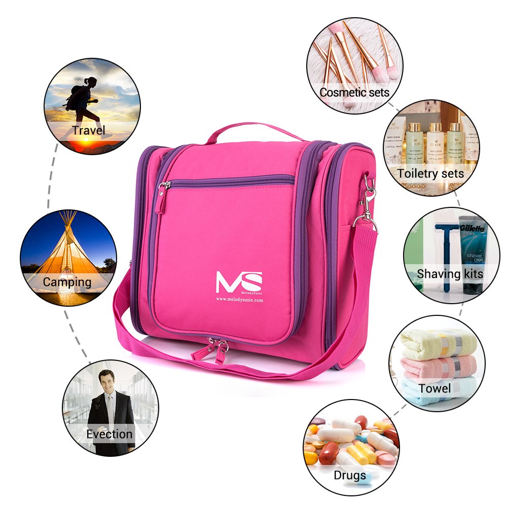 MelodySusie® – Neceser de baño colgante e impermeable de tamaño grande rojo rosa fuerte