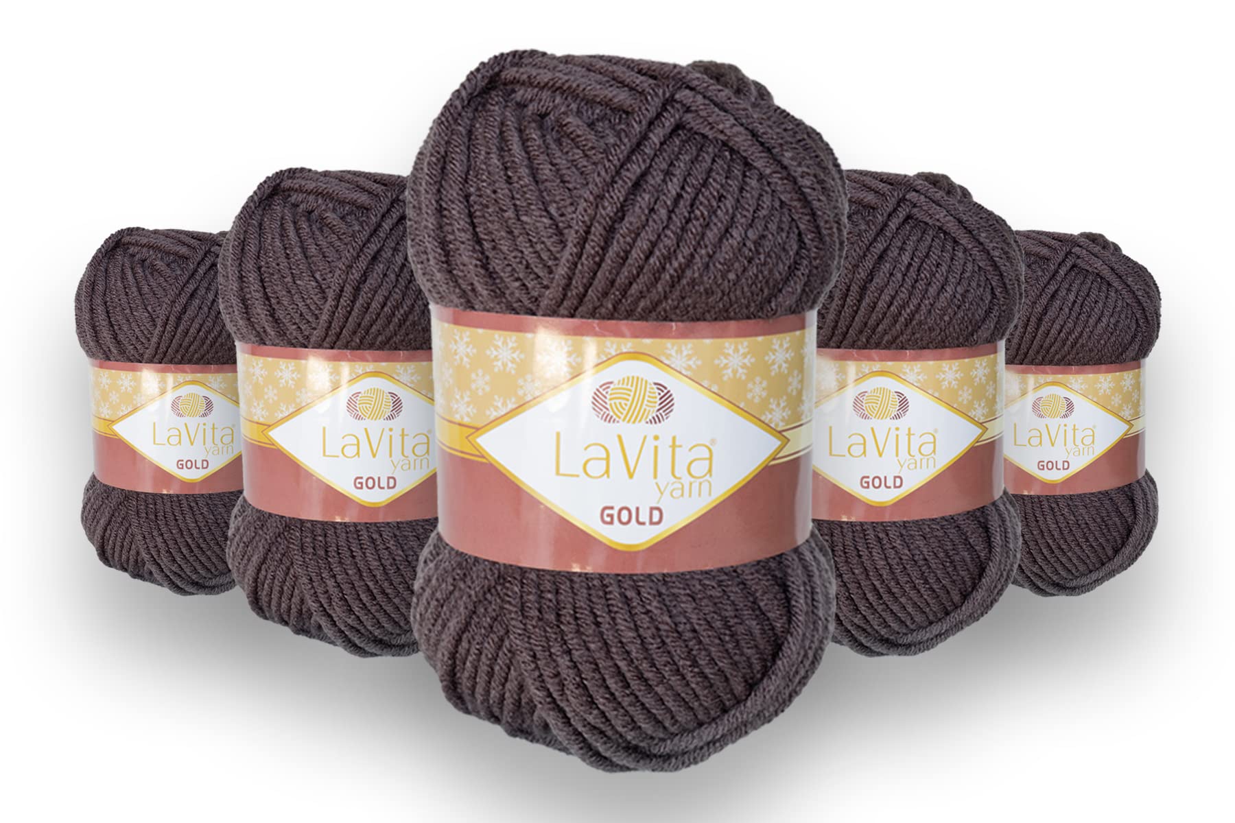 LaVita Yarn Gold Hand Knitting Yarn 5-Pieces Pack 100% Acrylic Yarn, 1 Ball 100 gr, 100 mt (9810)