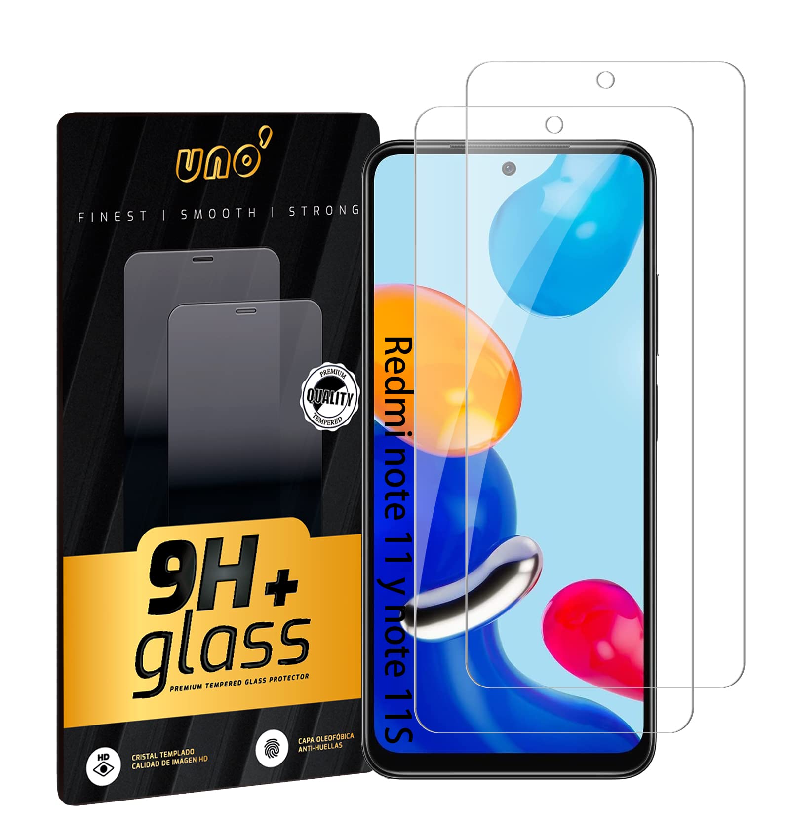 UNO' Tempered Glass Screen Protector Pack of 2 Compatible with Xiaomi Redmi Note 11 (6.43 inches), Redmi Note 11S, Ultra Resistant Tempered Glass without Bubbles, 9H, Anti-Scratch.