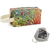 SuoSycorax Colorful Birds Printed Quilted Makeup Bag for Women - Velvety Polyester Cosmetic Organizer w/Triple Compartments, Travel & Makeup Brush Holder