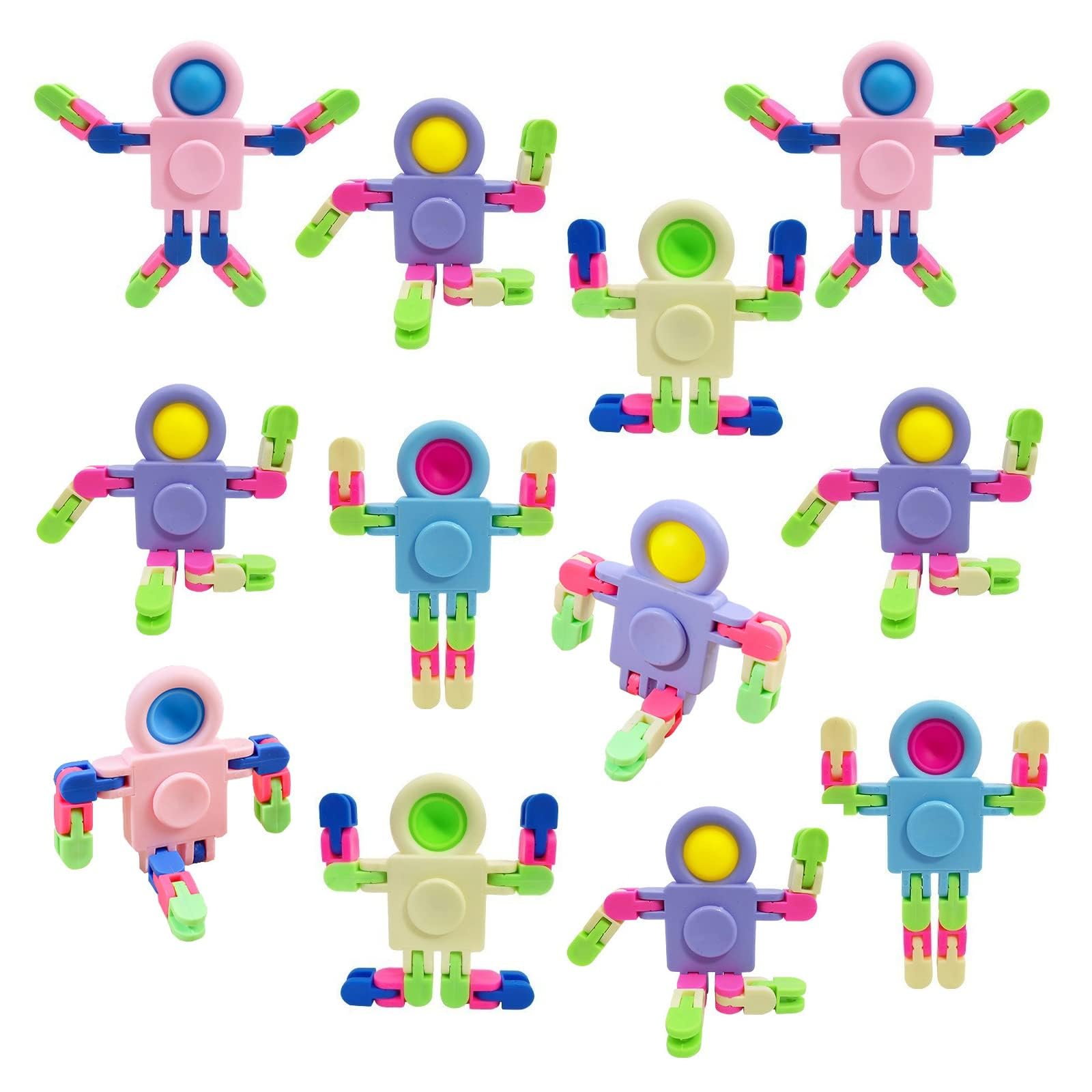 Bambebe 12PCS Fidget Sensory Toys for Kids, Transformable Chain Robot Finger Toy, Stocking Fillers: Party Bag Favor Gifts for Kids Adult, Baby Bath Toys for 3+ Years Old(Random Color)