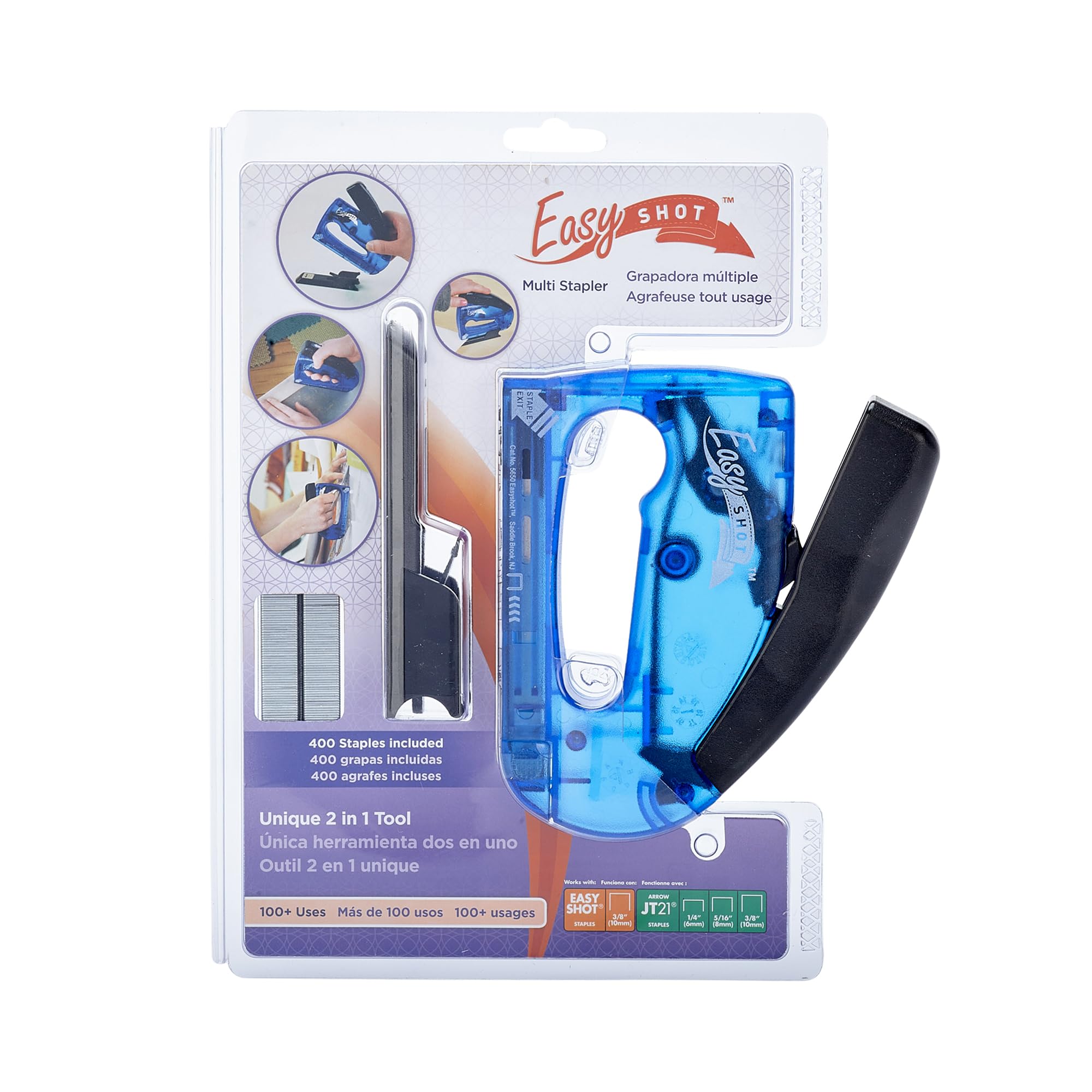 Photo 1 of **NO STAPLES INCLUDED** Arrow 5650DTB-6 Easy Shot Staple Gun, Manual Stapler for Decorating and Crafts, Includes Stapling base, Blue