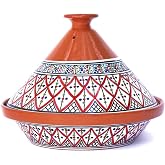 Kamsah Tagine Pot for Cooking and Flavor Enrichment - Large Clay Pot 12&rdquo;, 5.5 QT - Non-Stick Handmade Cookware - Moroccan Ceramic Pots for Cooking with Lid &amp; Serving Bowl - Bohemian Supreme Red