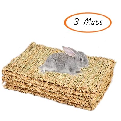 Grass Mat Woven Bed Mat for Small Animal Bunny Bedding Nest Chew Toy Bed Play Toy for Guinea Pig Parrot Rabbit Bunny Hamster Rat(Pack of 3) (3 Grass mats)