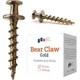 PHS Gold Bear Claw Hanger Screws, Holds 30 lb, 30 Pack for Drywall | Bear claw picture hanging screws, holds D-rings, sawtooth, wire, keyholes in drywall, plaster, and wood studs