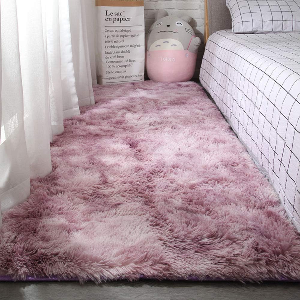 HYMY Fluffy Faux Sheepskin Rug Deco Fur Bedroom Mats Carpet Sofa Cushion Soft Touch Shaggy Longhair Gradient Area Rug Nordic Style,Purple-160120cm