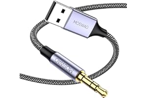 MOSWAG USB to 3.5mm TRS Audio Jack Adapter, USB Male to 3.5mm AUX Stereo Audio Cable, Nylon Braided USB to AUX Converter for PC, Laptop, Windows, Mac OSX, Headphones（Does not support in vehicle）