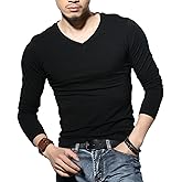 Sunshine Code Men's Seamless V-Neck Slim Fit Long Sleeve T-Shirt Undershirt Base Layer Top for Muscular Build