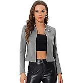 Allegra K Women's Faux Suede Jacket Stand Collar Zip Up Long Sleeve Motorcycle Biker Coat