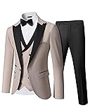 YND Men's 3 Piece Slim Fit Wedding Tuxedo Set, Peak