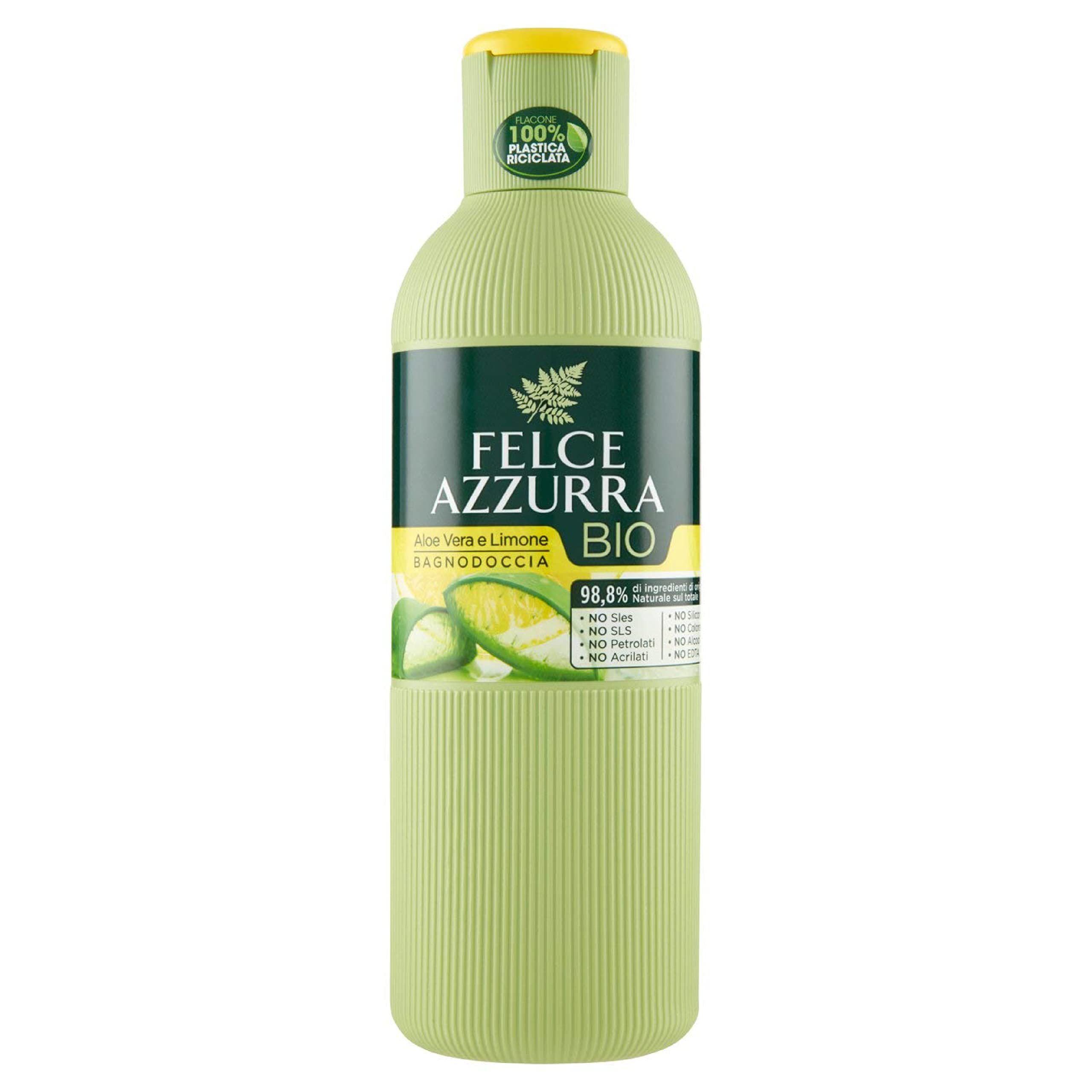 Felce Azzurra Organic Shower Bath Aloe Vera & Lemon - Shower Bath with Fresh Citrus Fragrance and Organic Aloe Vera - 100% Recyclable Packaging - 1 Pack (1 x 500 ml)