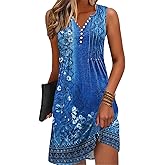 Disamer Beach Dresses for Women 2026 Vacation Swim Cover up V-Neck Summer Dress Button Down Sleeveless Boho Floral Sundress
