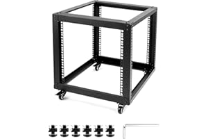 QWORK 9U Open Frame Server Rack with Casters, Heavy-Duty Steel 4-Post Server Rack Cabinet, Universal 19" Compatibility Multip
