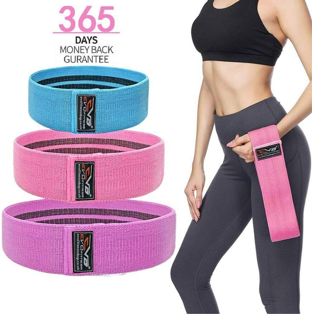 Islero Fitness[SET OF 3] EVO Ladies Resistance Bands Elasticated Fabric Legs Exercise Loops HIP Circles Booty Glute Butt Exercises [Pink]