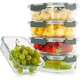 Cuiselect 5 Pack 36 Oz Glass Meal Prep Containers with Lids, Reusable Glass Food Storage Airtight Lunch Containers with Lids, Leak Proof, Microwave, Oven, Freezer and Dishwasher Safe (Gray)