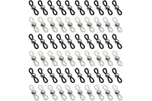 Hyamass 60pcs Metal Bead Black and Translucent White Anti-slip Rubber Ends Retainer Connector Holder for Eyeglass Chain Necklace Chain