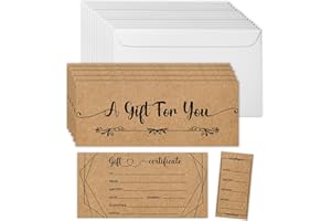 SHIEL-EVEN 50 Sets Gift Certificates for Business, Blank Kraft Gift Cards with Envelopes, Gift Certificates for Salon Restaurants Spa Marriage Birthday Christmas Client Vouchers - Retro Style