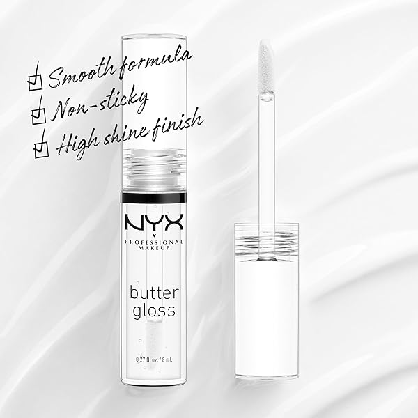 NYX PROFESSIONAL MAKEUP BUTTER GLOSS, NON-STICKY LIP GLOSS – SUGAR GLASS ,CLEAR