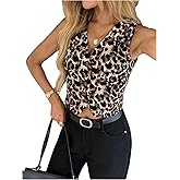 MakeMeChic Women's Cheetah Print Button Down Vest V Neck Sleeveless Crop Tops