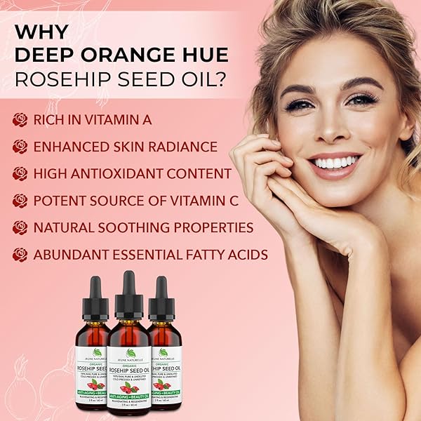 ROSEHIP OIL – PURE, VIRGIN, COLD PRESSED – FROM WHOLE BERRIES (PULP & SEEDS), NATURAL DEEP ORANGE HUE FOR INTENSIVE SKIN REPAIR – UNDILUTED ORGANIC ROSEHIP SEED OIL, 2 OZ