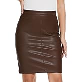 Fahsyee Womens Leather Skirt, Bodycon Faux Mini High Waist Casual Zip PU Slim Pencil Plus Size