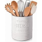 DOWAN 7.2" Large Ceramic Utensil Holder for Kitchen Counter, Beige | Heavy Ceramic Body, Large Utensil Crock for Spatulas and