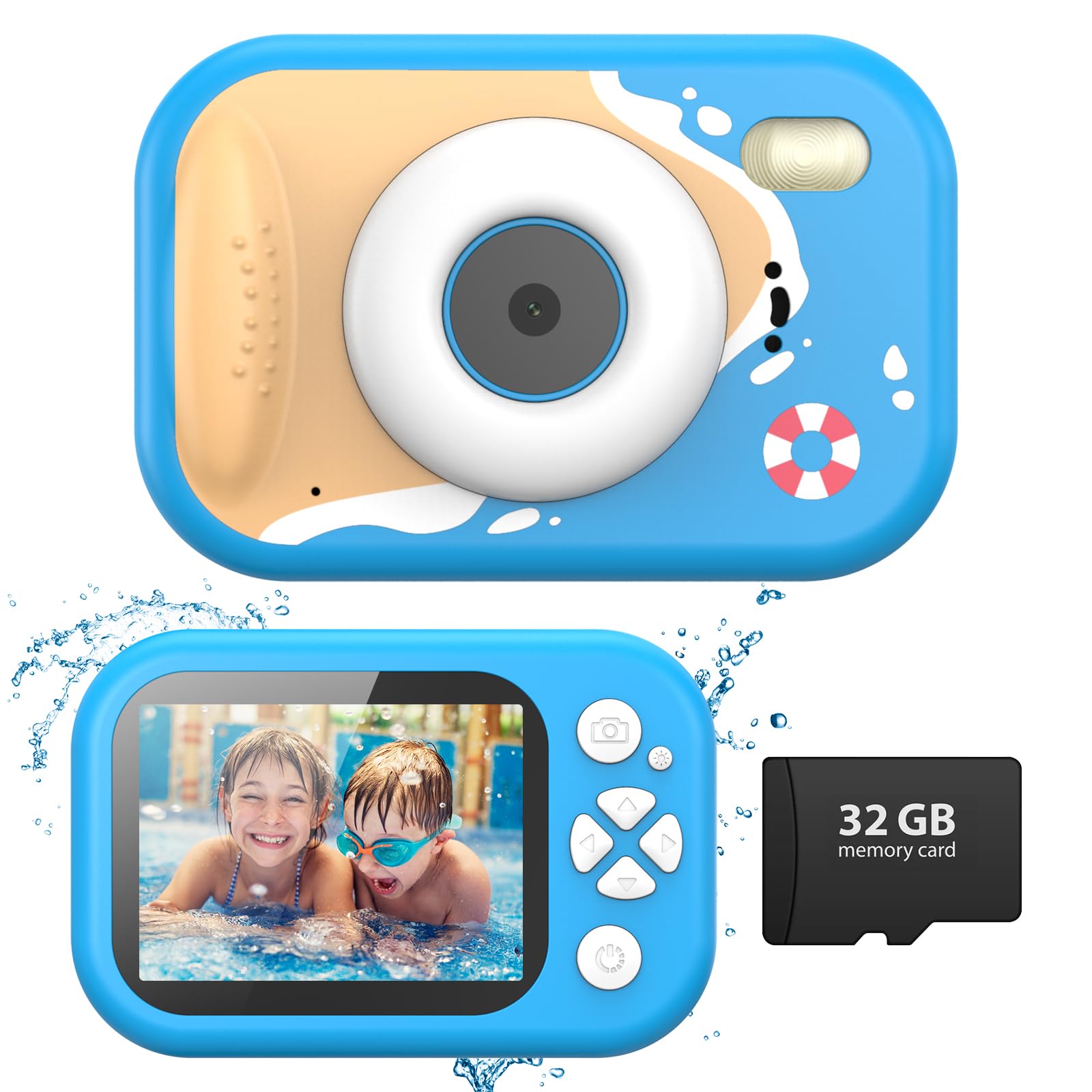 Tosaju Kids Camera Waterproof 48MP 10M Underwater Camera for Kids 1080P 10x Digitalzoom Digital Action Camera with 32GB Card Videocamera Fotocamera Gifts for Boys Girls