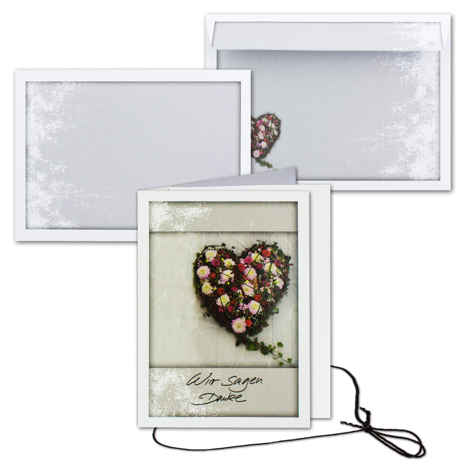 Bereavement Sympathy Cards I Gertrud – Floral Hearts Counted Cross Stitch Portrait Format I Din A6Thank You Cards with Envelopes & Many Inserts & Black Rubber Band I Neuser Sympathy Paper 15 Sets