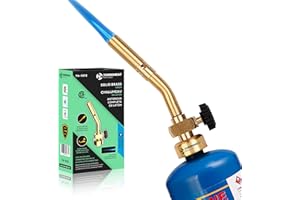 TURBOHEAT Propane Torch Head Solid Brass Mini Soldering Torch Gun with Precise Pencil Flame Manual Ignition MAPP MAP Gas Torch Fuel on Propane Blowtorch for Welding Wood Work Brazing Torch Lighter Kit