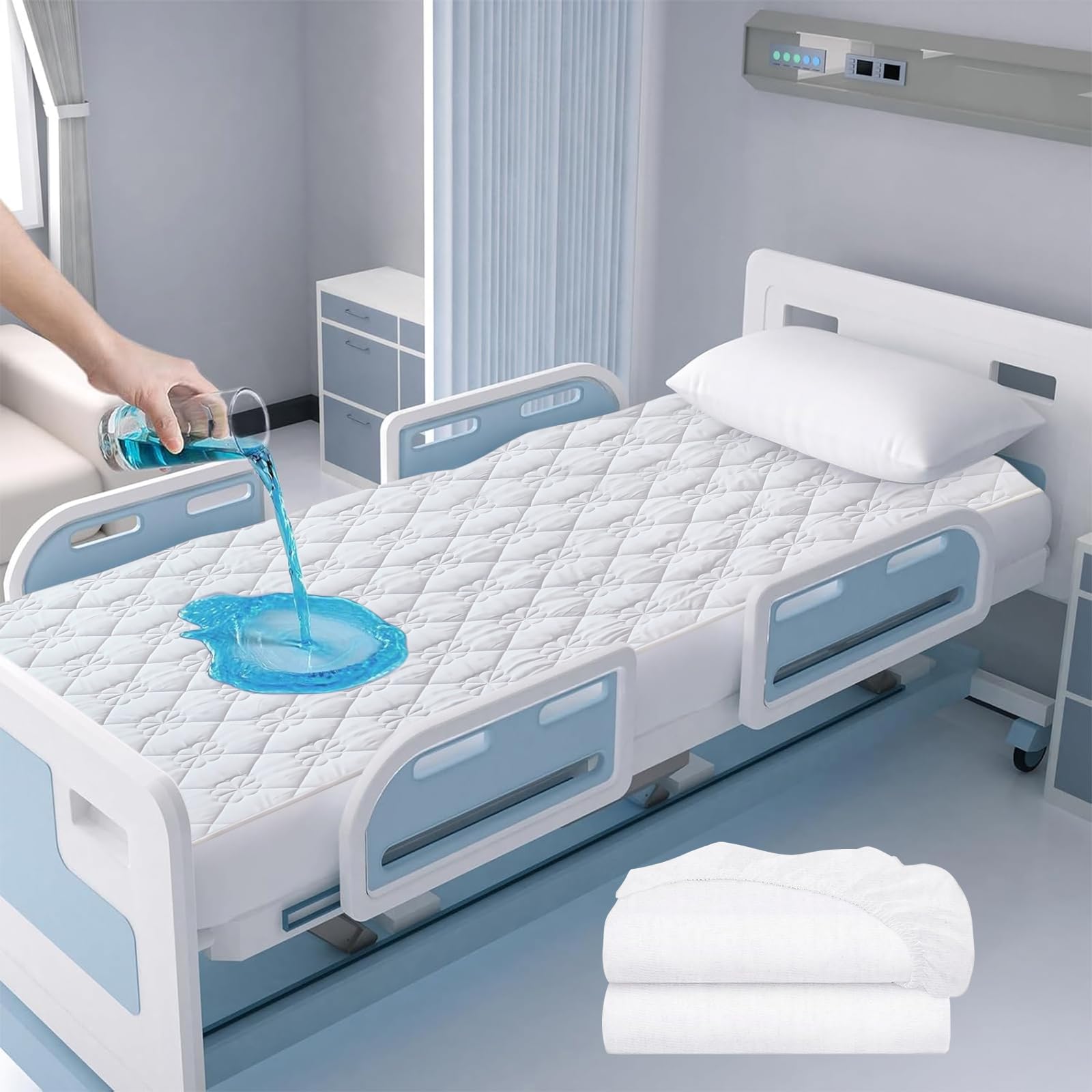 Photo 1 of 1 Pack Waterproof Hospital Bed Sheet 36”*80”*9” Hospital Grade Incontinence Protection, Soft Breathable Fabric for Elderly, Adults Machine Washable Mattress Cover Protector (White)