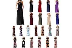 HIUARA 2023 Women Short Sleeves Dresses with Pockets Long Sun Dresses Summer Boho Casual Crewneck Beach Maxi Long Dress