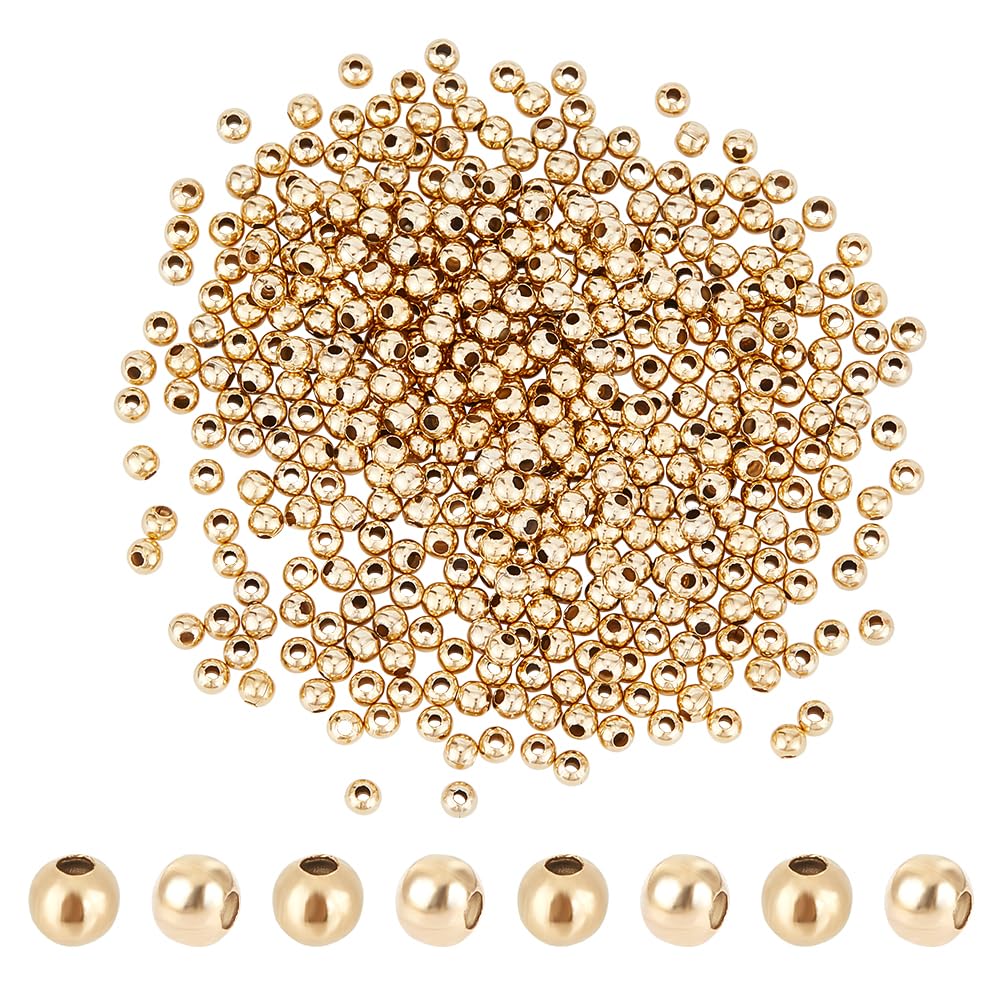 UNICRAFTALE 500Pcs 3mm Diameter Golden 304 Stainless Steel Round Seamed Beads Smooth Round Loose Beads Tiny Metal Hollow Crimp Bead for Jewelry Bracelets Necklace DIY Making Crafts