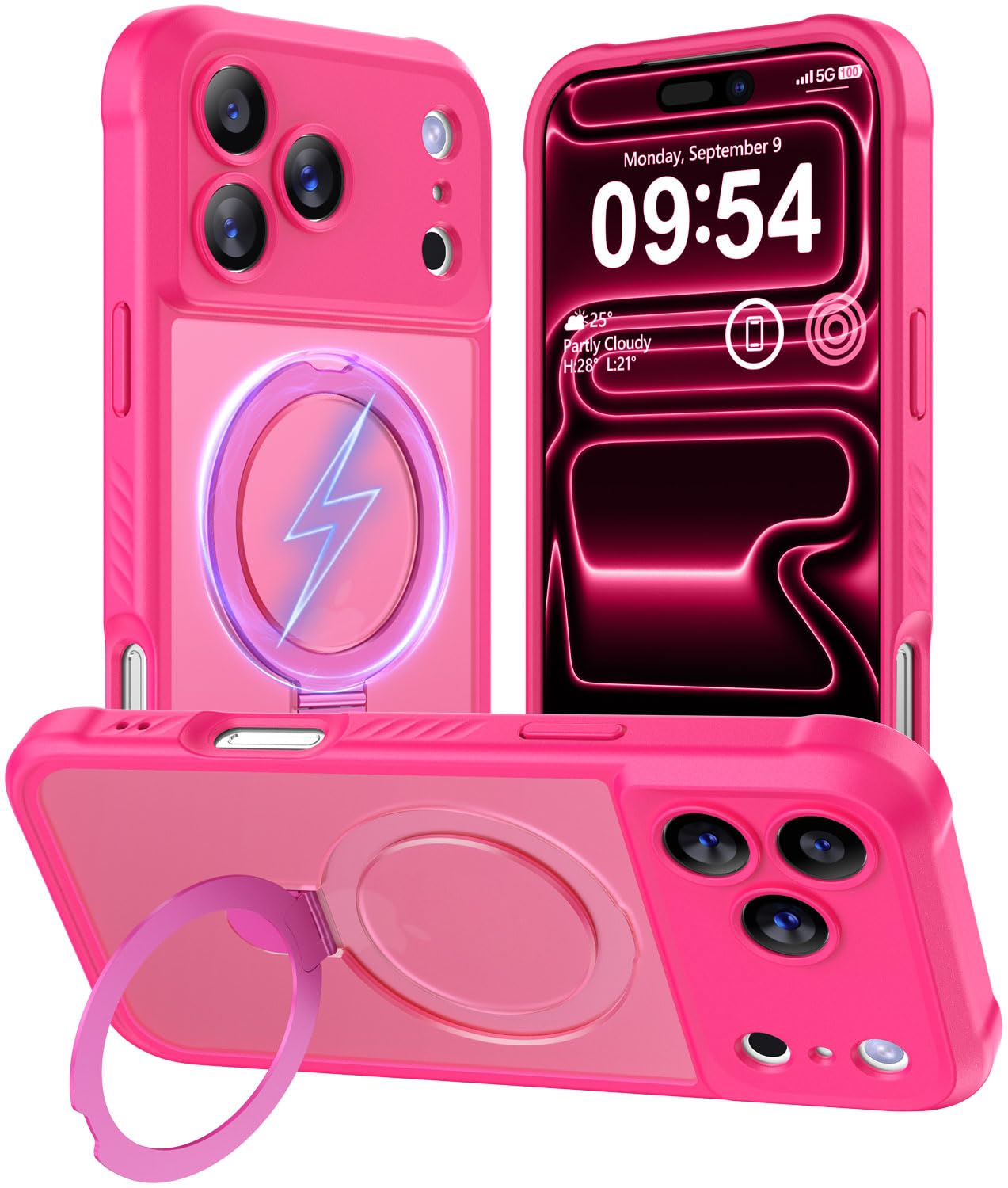 Photo 1 of MOCCA Design for iPhone 17 Pro Case, Compatible with Magsafe [Premium Invisible Magnetic Ring Stand] [Military Drop Protection] Full Camera Guard Translucent Matte Slim Phone Cover 6.3",Hot Pink