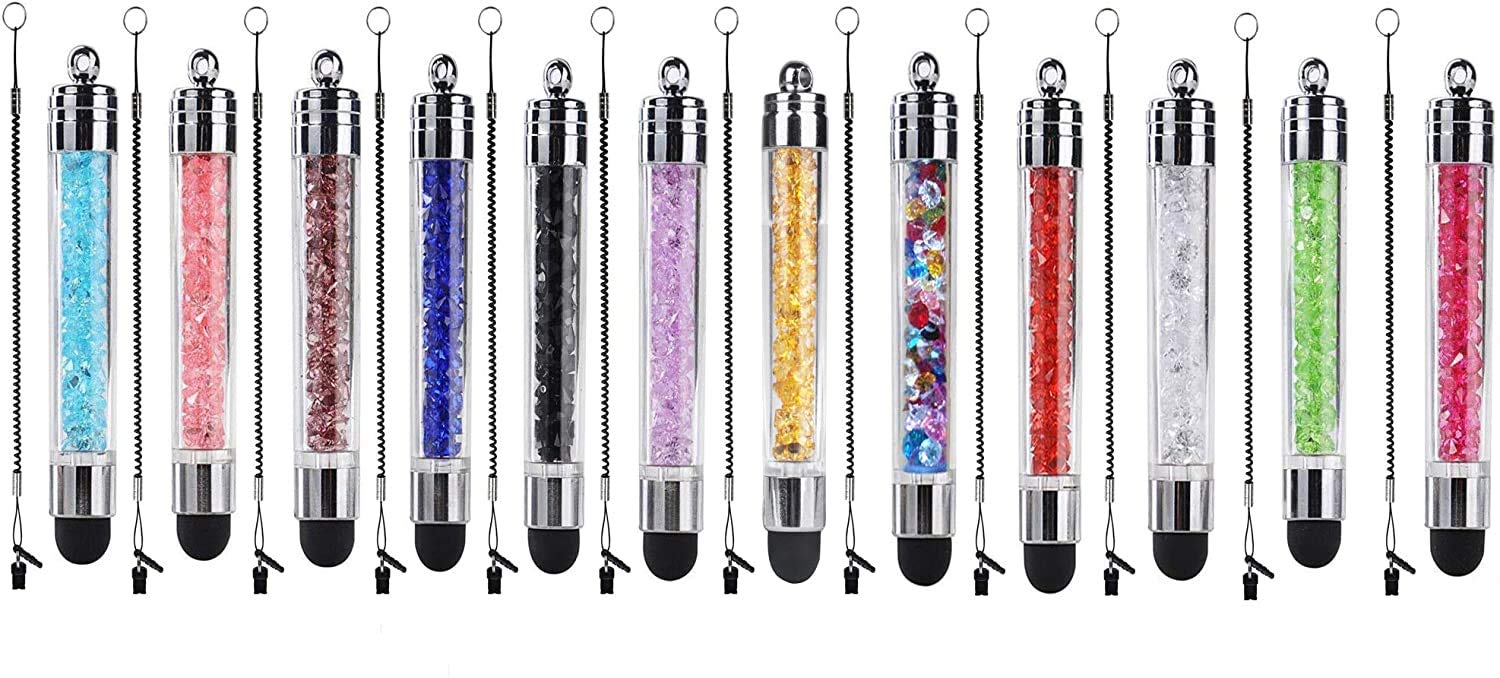 XRONG 12 Pack Colors Crystal Capacitive Mini Stylus Universal Touch Screen Pen for iPhone7 5s 6s, Samsung Galaxy s5 s4, Smartphones, iPad, S10,S10+,S10e,S9,S9P,Note9,XR,XS MAX iPhone11 Pro XS XR